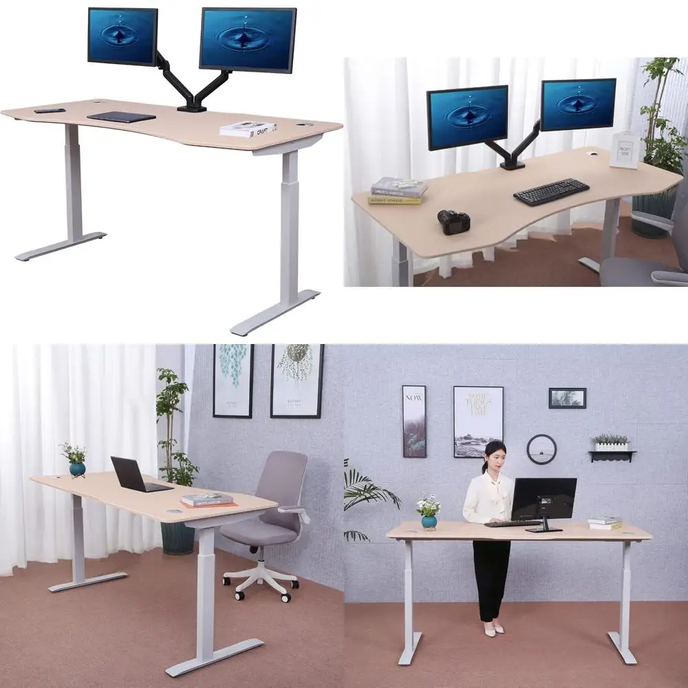 Electric Height Adjustable Desk 60 x 27, Sit-Stand Home Office Desk, Curved, Computer Desk for Ergonomic Comfort