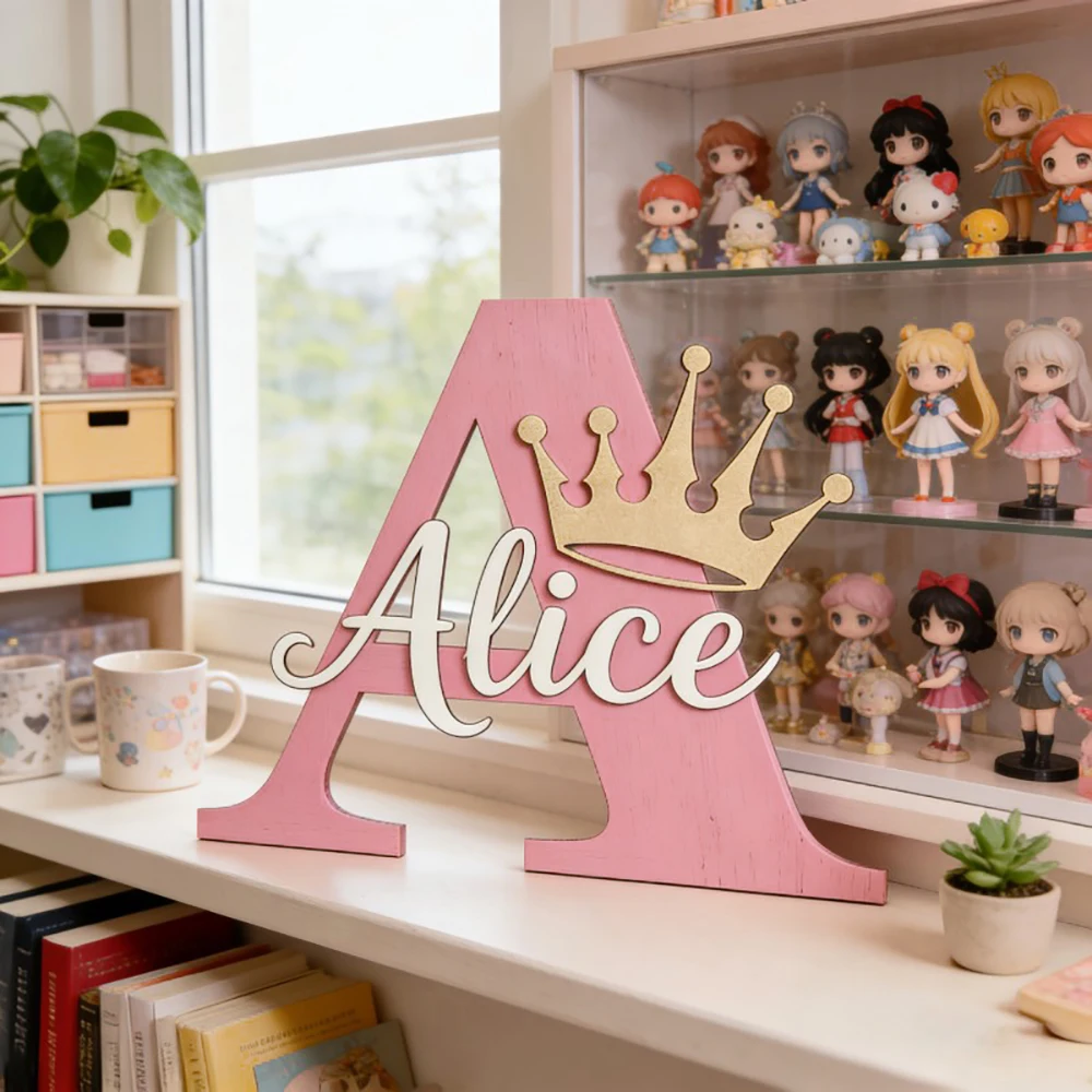 1Pc Custom Cartoon Alphabet Name Wooden Name Plaque,Home Room Office Wall Door Decor,DIY Paintable,Birthday Wedding Gift