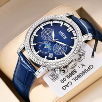 MARK FAIRWHALE 5970 Luxury Watches for Men Leather Strap Quartz Watches Moon Phase Chronograph Waterproof Men Watch Reloj Hombre