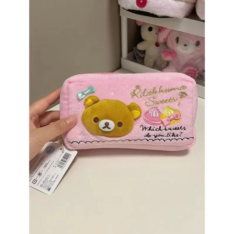 New Sanx Rilakkuma Vintage Sweets Series Plush Pencil Case Soft Pink Cute Zipper Stationery Storage Pouch For Daily Use view 4