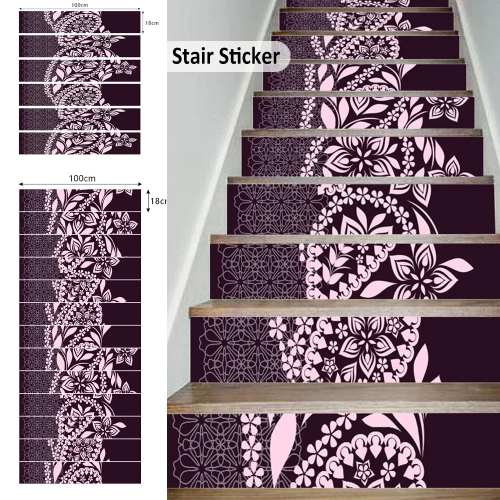 Muslim Retro Flower Pattern Staircase Sticker Waterproof Vinyl Floor Rise Covering Stairway Decals Stair Treads Sticker Supplies