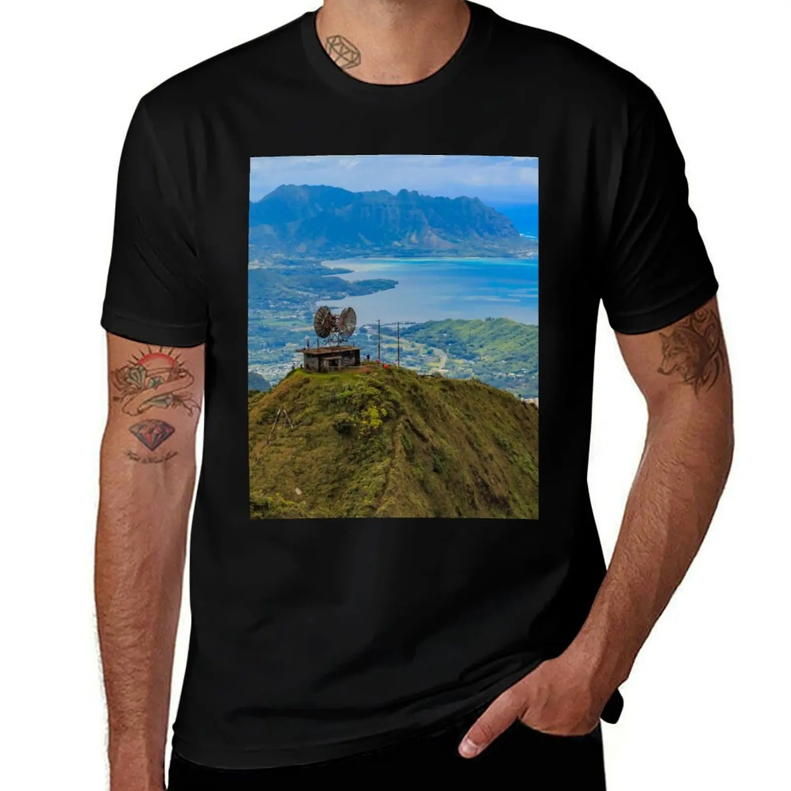 

Aerial view of Haiku Stairs, in Honolulu Hawaii T-Shirt Large Size Casual Short Sleeve Top