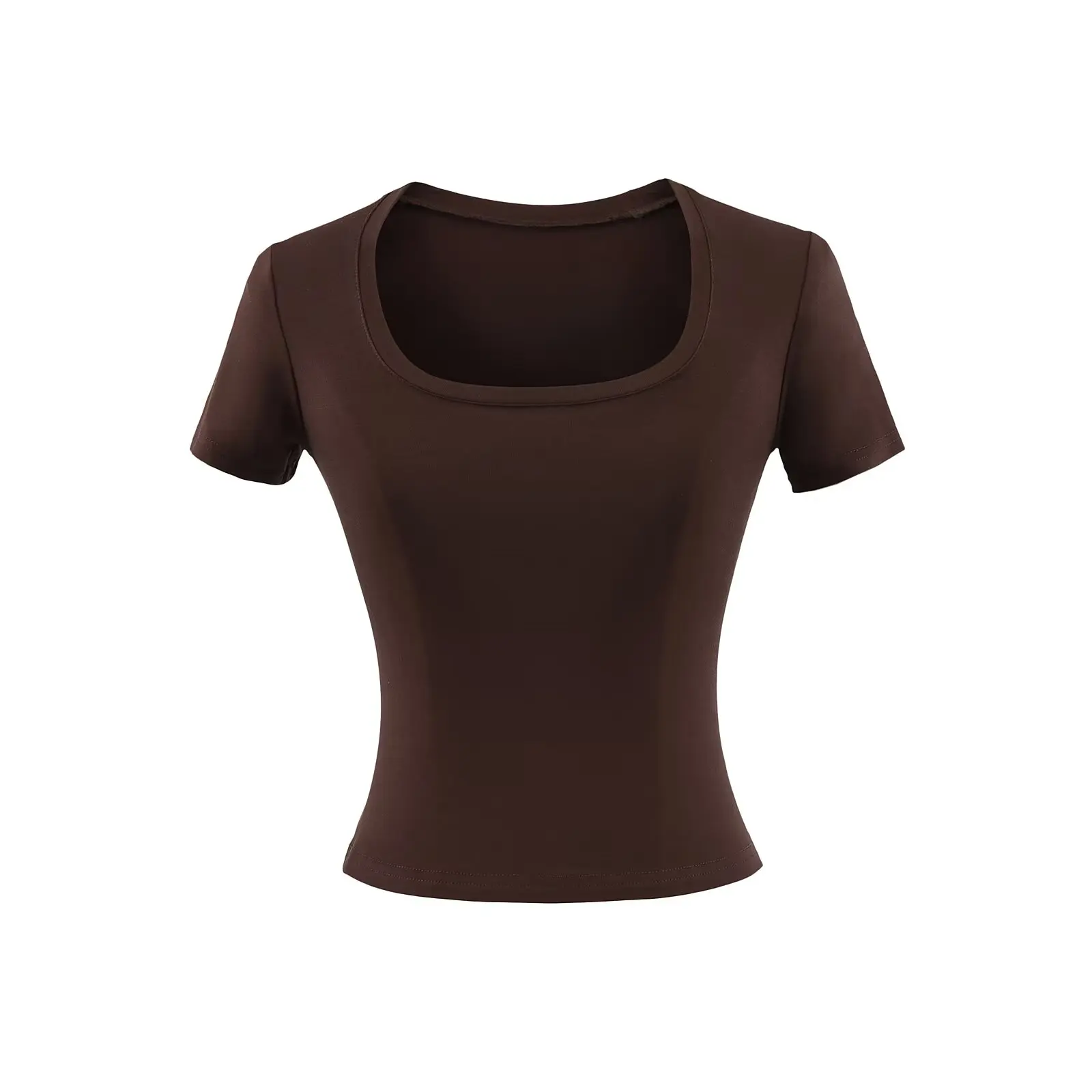 Cseta Sexy de Manga Curta com Decote U para Mulheres, Ajuste Slim, Estilo Casual de Verão, Cseta de Cor Sólida