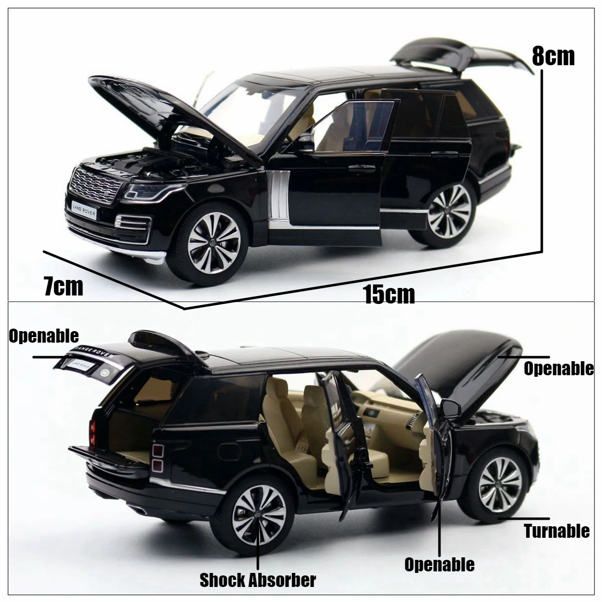 Land Rover Range Rover Sport SUV Toy Car 1/32 Diecast Metal Miniature Model Doors Openable Lightable Collection Gift Christmas