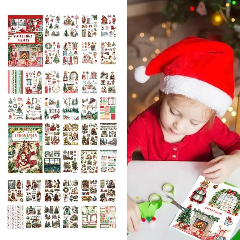 

Scrapbooking Stickers Kit Christmas Scrapbooking Ledger Sticker Book Vintage Christmas Patterns Craft Art Tool for Greeting