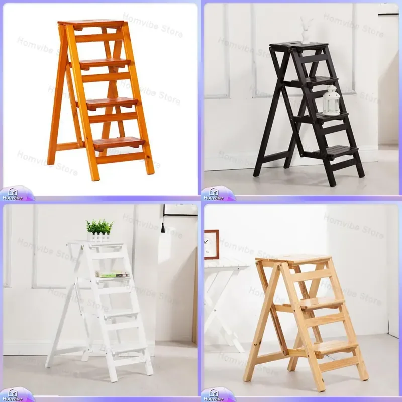 Solid Wood Ladder Stool Indoor Folding Step Stool Modern Climbing Ladder Practical Kitchen Bathroom Shelf Furniture Home