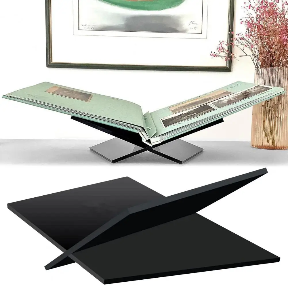 Reading Bookshelf X Shaped Smooth Surface Desk Book Stand Multipurpose Reading Black Acrylic Open Large Book Holder Home Use