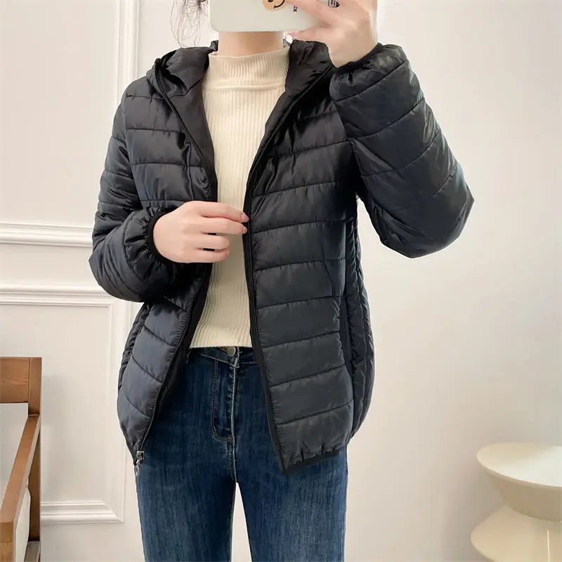Minimalistyczne, lekkie damskie kurtki puchowe z bawełny, nowe zimowe parki w stylu koreańskim z kapturem, pikowane, damskie wiatrówki, odzież wierzchnia 2025