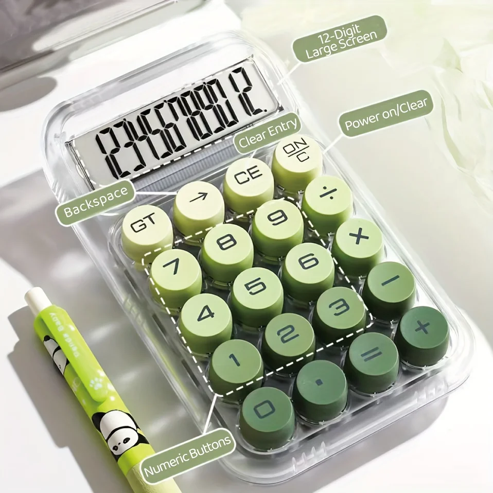 

Прозрачный дофамина-калькулятор — большой дисплей, 12-значный вход, питание от солнечной батареи/аккумулятора, ключ CE, милые офисные школьные принадлежности