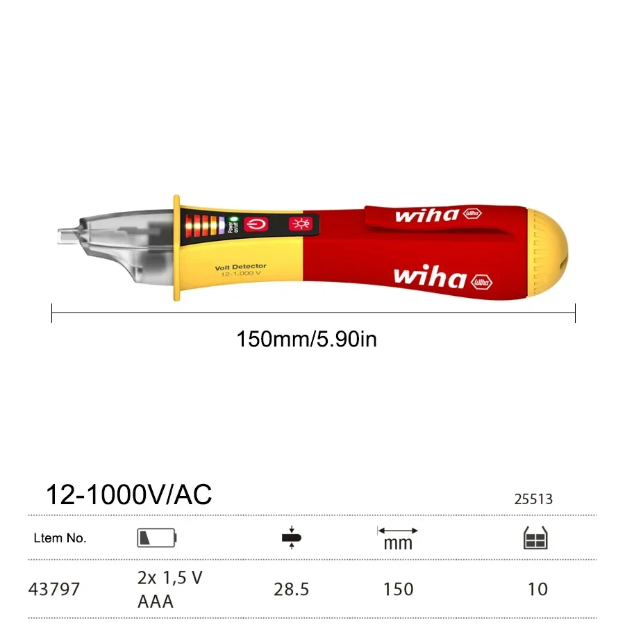 WIHA Single-pole Non-contact Volt Detector Includes 2 AAA Batteries Electric Test Pen Tracks the voltage 4379