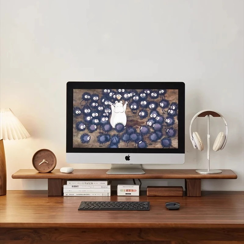 Black Walnut Desktop Monitor Riser Ergonomic Laptop Stand Office Desk Organizer for Computer Screen Space Saving Computer Desk