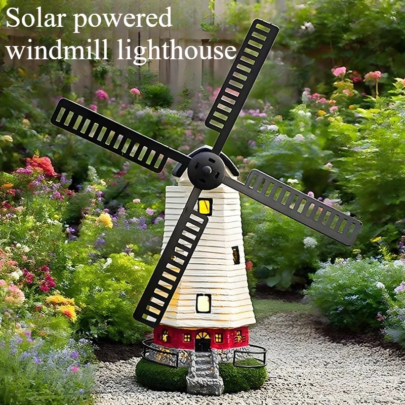 

NEW Solar Powered Lamp Resin Handicraft Ornament Outdoor Waterproof Courtyard Lamp Rotating Windmill Ornament