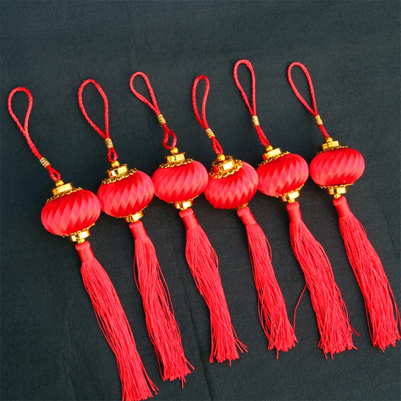 27CM Threaded Red Small Lantern Tassel Wedding Party Curtain Decoration Tassel Christmas Tree Plant Bonsai Decoration Pendant