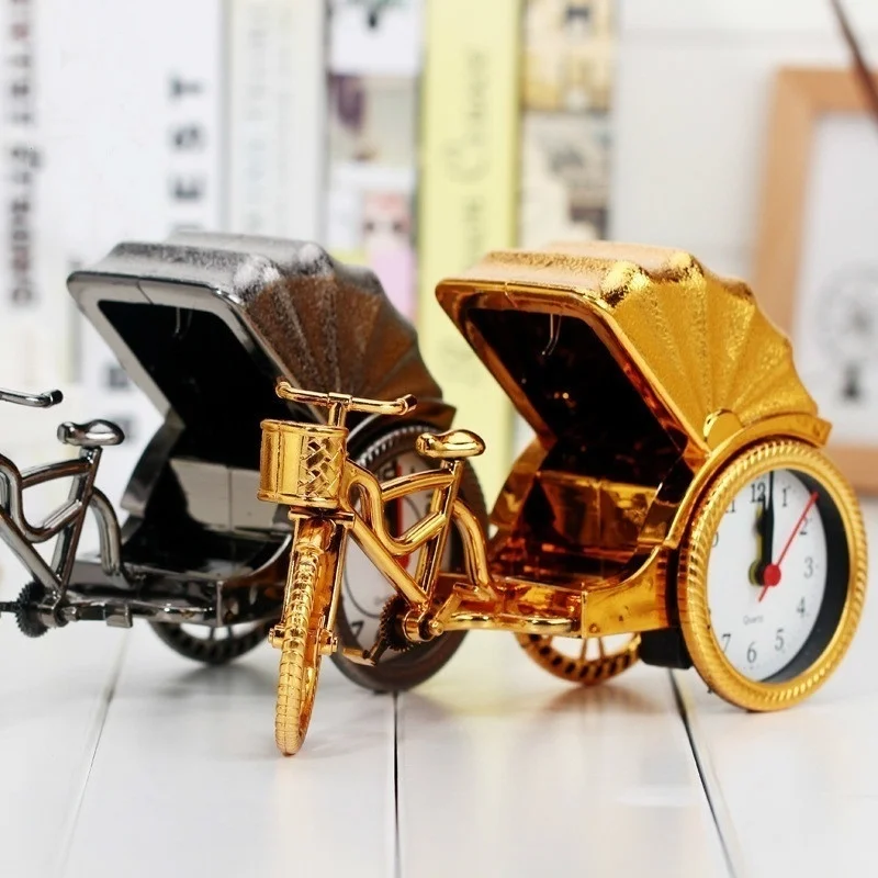 Classical Retro Creative Rickshaw Shaped Desktop Decoration Alarm Clock Student Kids Bedside Clock Cute Child Alarm Clock