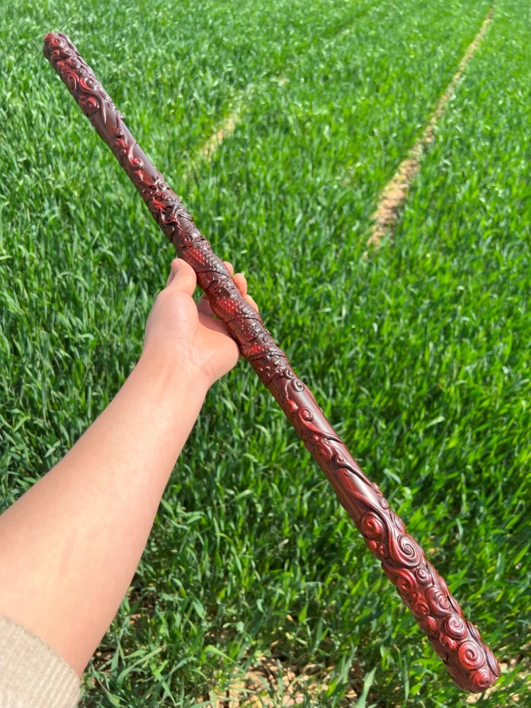 zitan-wood-dragon-disk-play-stick-carved-six-eared-macaque-heartened-iron-soldier-weapon-tai-chi-training-tool-collectible