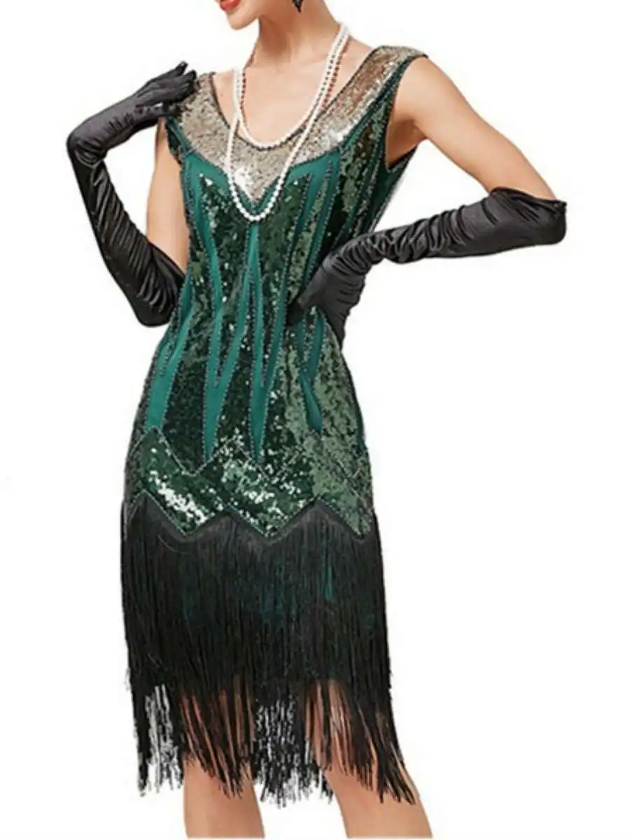 

Retro Ne Sequin Dr Ele Double Layer Fringe Cotail Dance Dr Glittering ort Skirt Wedding Dr without Sve