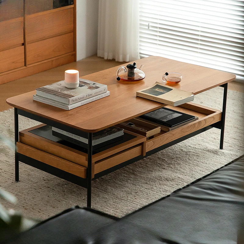 

Solid wood coffee table Small apartment cherry wood rectangular table LogModern simple living room