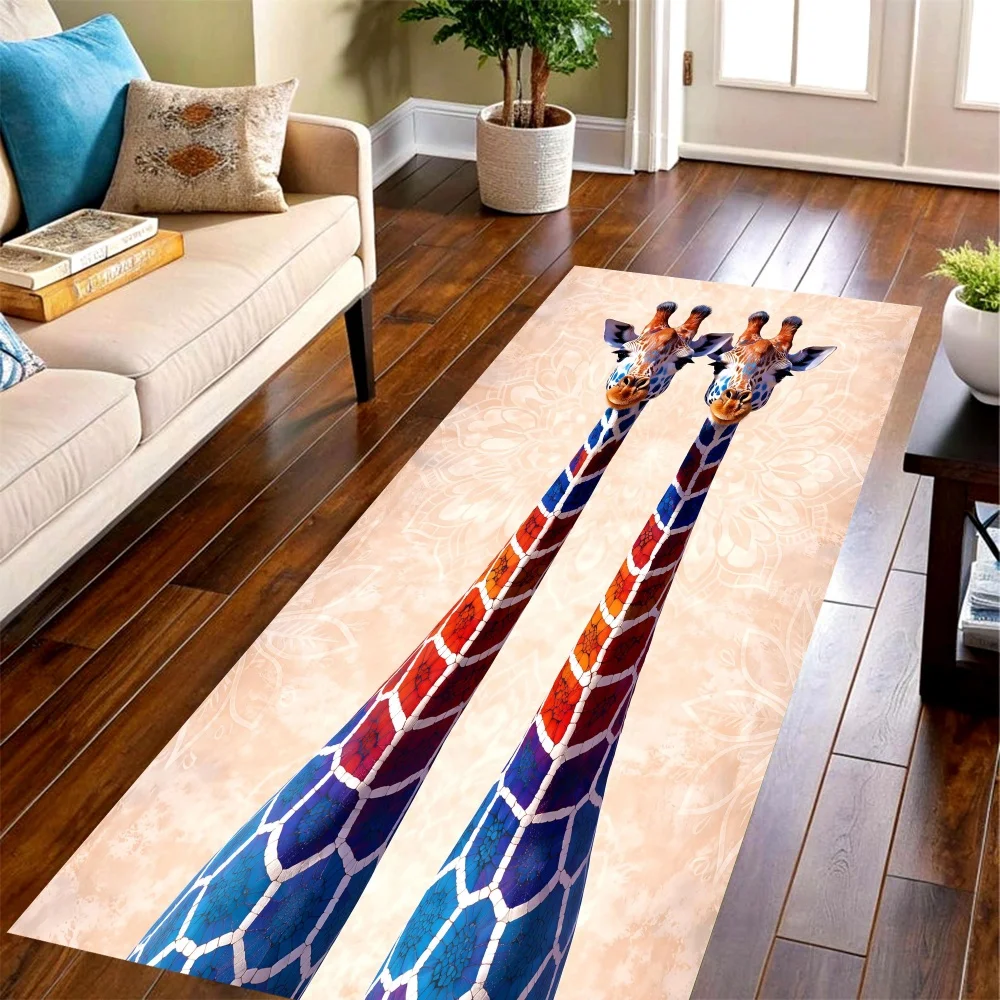 Gradient Giraffe Long Runner Rug,cute wild animal print,hallway,kitchen and balcony entry floor decor