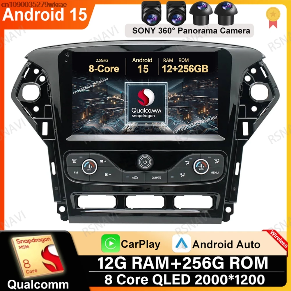 Andoird 15 Car Radio For Ford Mondeo MK4 2007-2014 QLED BT 4G LTE Head Unit Viedo Player Autoradio Multimedia DVD Stereo 5G WIFI