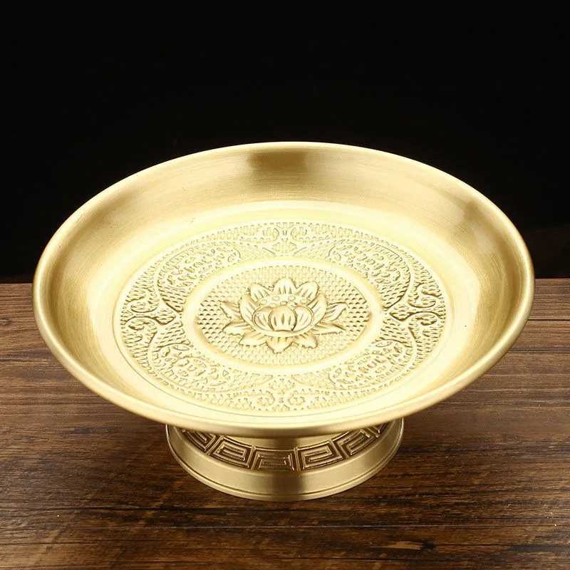 

Brass household offering plate, thickened Buddha front offering fruit plate, God of Wealth worship tray offering Buddha fruit