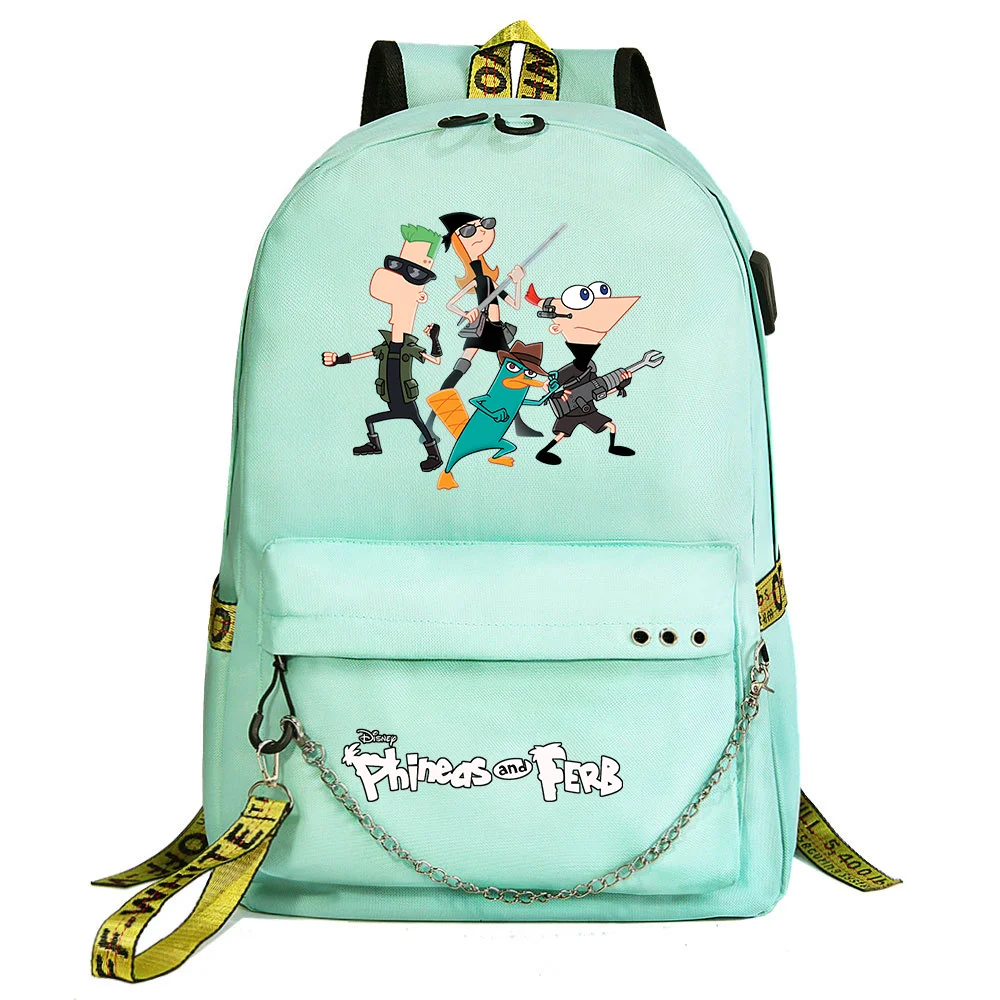 

Рюкзак Phineas And Ferb с USB-разъемом, школьный ранец для ноутбука, дорожная маленькая сумка на цепочке для мужчин и женщин
