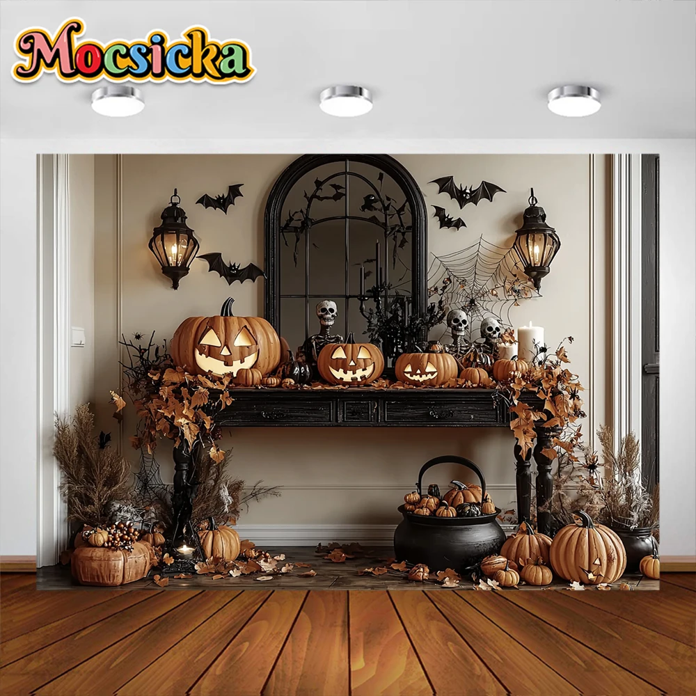 Happy Halloween Photography Background Horror Skull Bat Pumpkin Holiday Decoration Children Photo Portrait Backdrop Studio Props