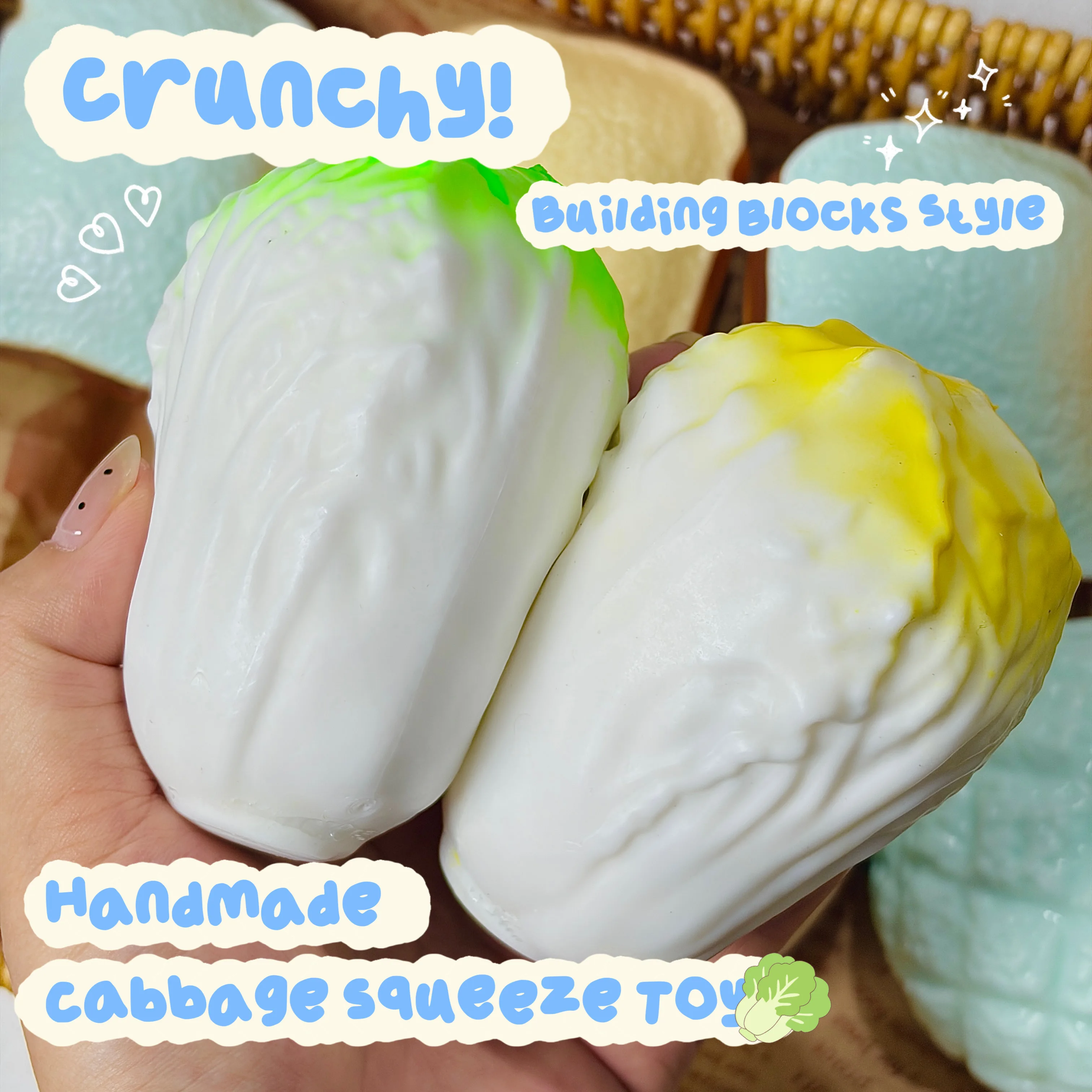New Chinese Cabbage Squishy Toy Crunchy Crispy Building Block Handmade Squeaky Ball ASMR Stress Relief Fidget Gift Kids Adults