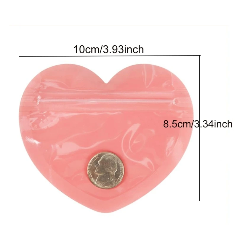 100pcs Zipper Lock Heart Bag for Jewelry Storage Bags Wedding Valentine Day Gift