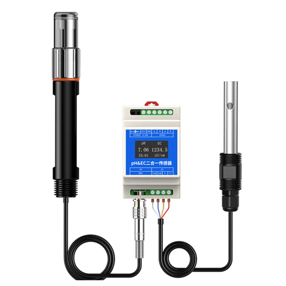 PH EC Sensor Plastic Stainless Steel Electrode RS485 Industrial Sewage Monitor for Agricultural Aquaculture 0-10000uS/cm 0-14ph