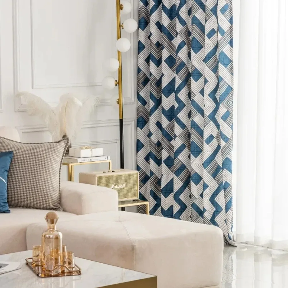 

Шторы с геометрическим цифровым принтом для французского окна, гостиной, спальни, кабинета, жаккардовые шторы из синели на заказ, современный декор, прозрачные