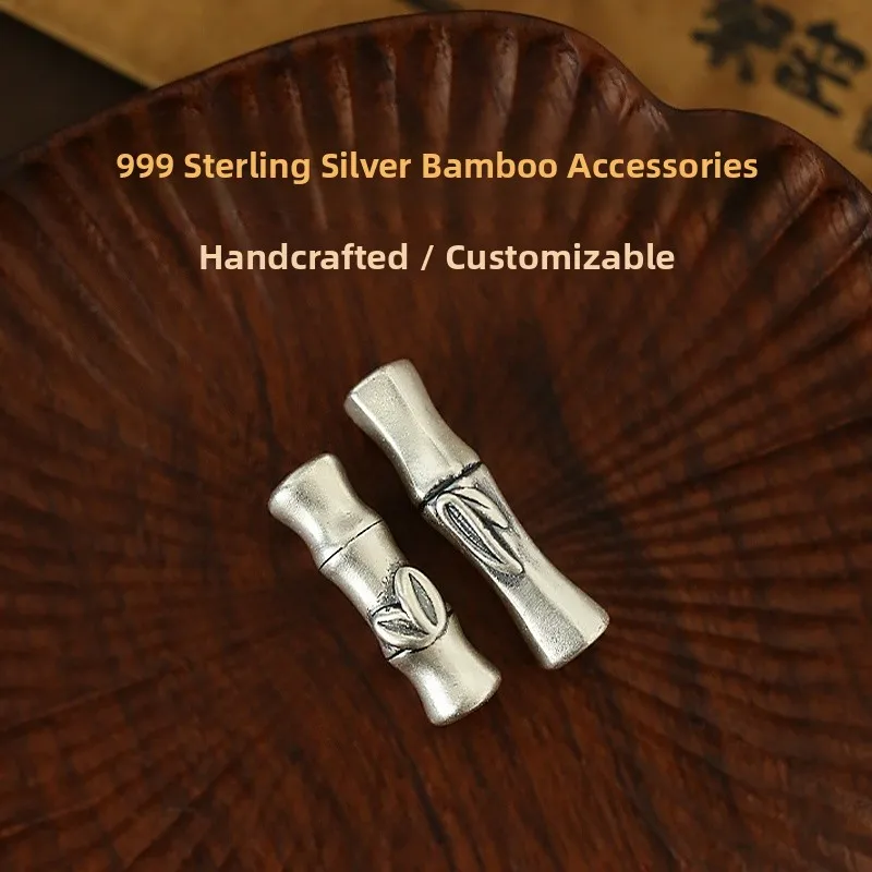 

Тканый браслет ручной работы из стерлингового серебра S999, ожерелье, аксессуары «сделай сам», изогнутая трубчатая бусина, бамбуковый узел, высокий рост