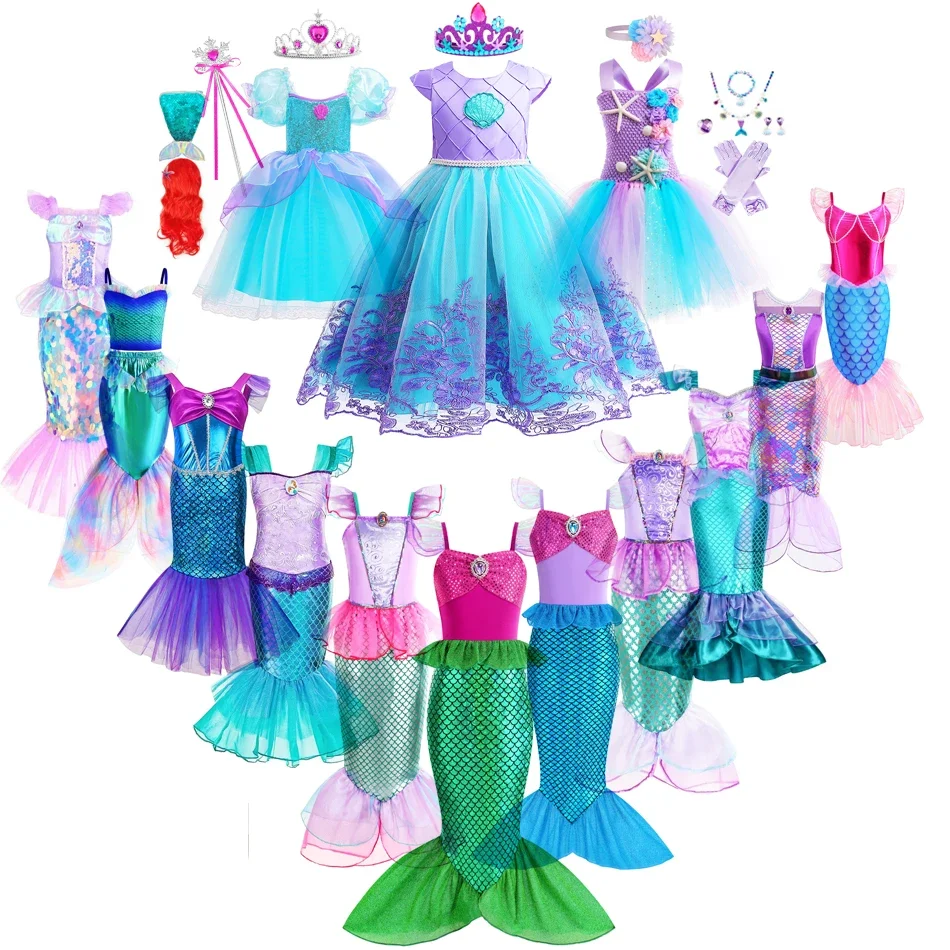 Robe sirène pour filles, robes de Cosplay pour enfants, Costume de princesse, vêtements de fête d'anniversaire et d'halloween