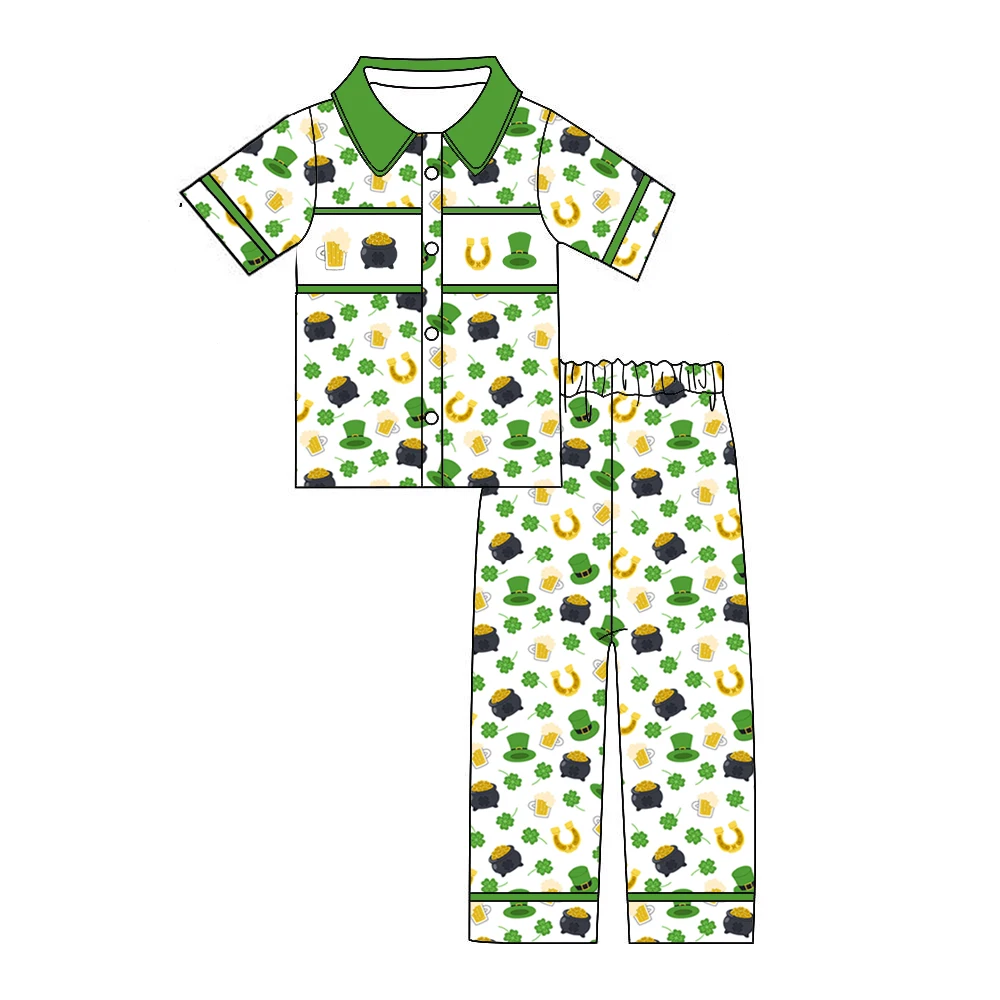 Saint Park Day Special Children's Set Short Elastic Fit Girls Boys Pants Pajama Set Four-Leaf Hat Print Clothing