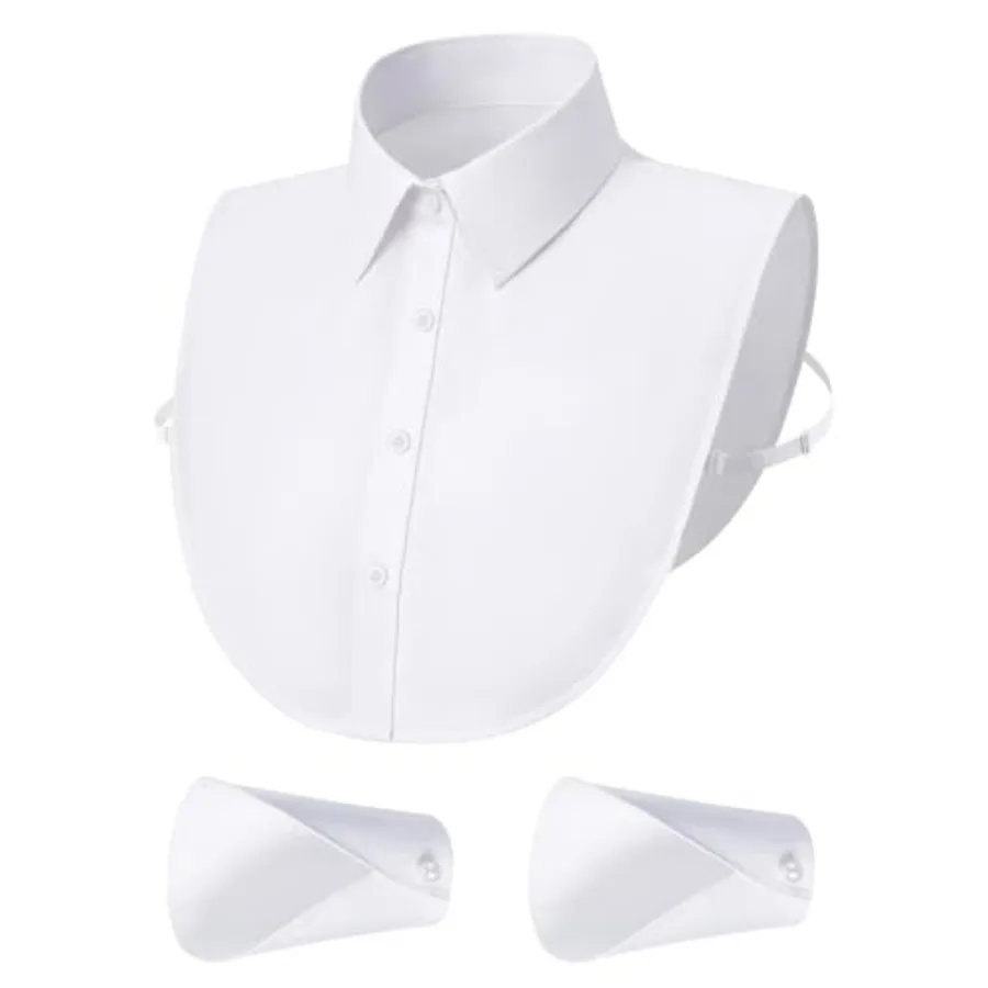 

Syhood Fake Collar Shirt and Wrist Cuffs Set, Detachable Dickey Faux Collars and Ruffled Hand Sleeve Cuffs for Women