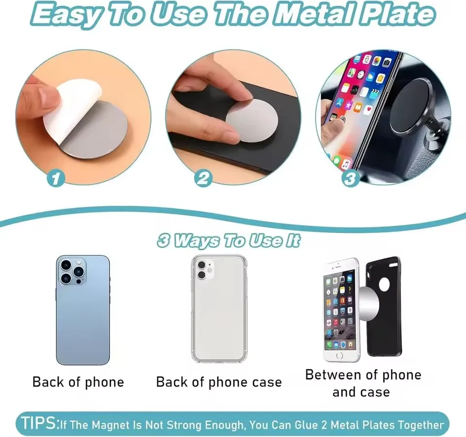 1/50Pcs Ultra Thin Metal Plate Stickers For Magnetic Car Phone Holder Universal Iron Sheet Sticker Phone Magnet Mount Disk view 6