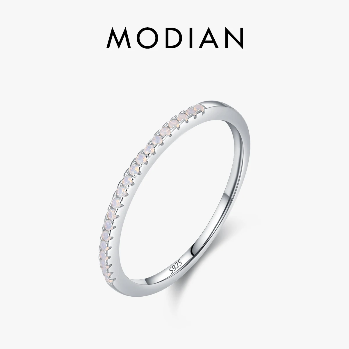 MODIAN Hot Sale 925 Sterling Silver Sense Of Design Pink Crystal Finger Ring For Women Simple Valentine\'s Day Gift Fine Jewelry