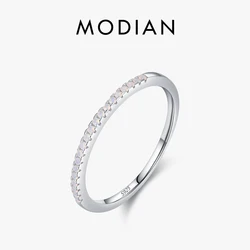 MODIAN Hot Sale 925 Sterling Silver Sense Of Design Pink Crystal Finger Ring For Women Simple Valentine's Day Gift Fine Jewelry