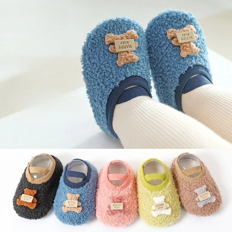 

Newborn Baby Floor Socks Autumn Winter Thickened Warm Children Indoor Activity Walking Socks Cute Little Bear Anti Slip Soft Sox