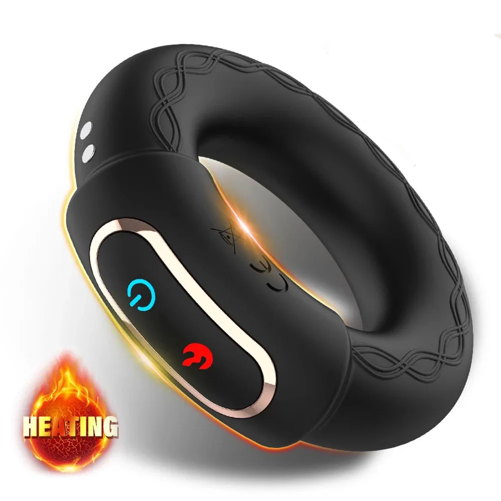 Heating Cock Penis Vibrating Ring for Man Cockrings Male Delay Ejaculation Massager Long Lasting Erection Sex Toy Vibrator