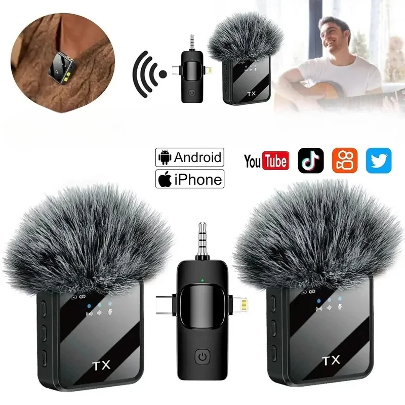 Micrófono Lavalier Inalámbrico con Reducción de Ruido para iPhone, Android, Smartphone, Cámara, Podcast, Entrevistas, YouTube, TikTok, Transmisión en Vivo