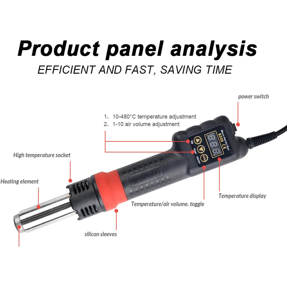 JCD 750W Micro Hot Air Gun Portable LED Display Rework Station Heat Gun Hair Dryer Temperature Adjustable Welding Station 8208