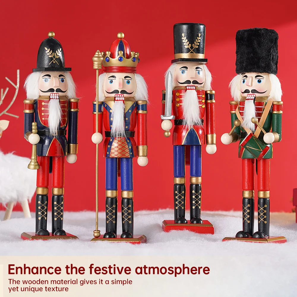 30CM Christmas Nutcracker Puppet Soldier Creative Doll Wooden Pendant Handcraft Vintage New Year Gift Ornament Party Decoration