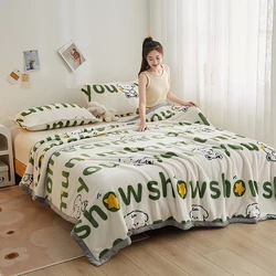 Winter Warm Plaid Blanket Comfortable Blanket Cartoon Bed Cover Solid Color Office Multifunction Travel Blanket