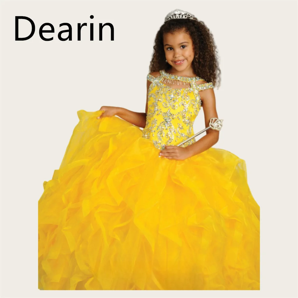 Customized Dearin Shoulder Girdle A-line Floor Length Skirts Fold Draped Flower Girl Dresses