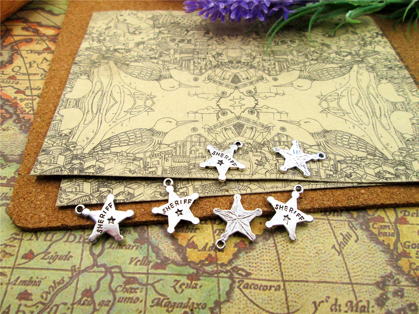 80pcs--18*20mm Sheriff Star Charms For Jewelry Making DIY Findings Antique Silver Color Alloy Pendants