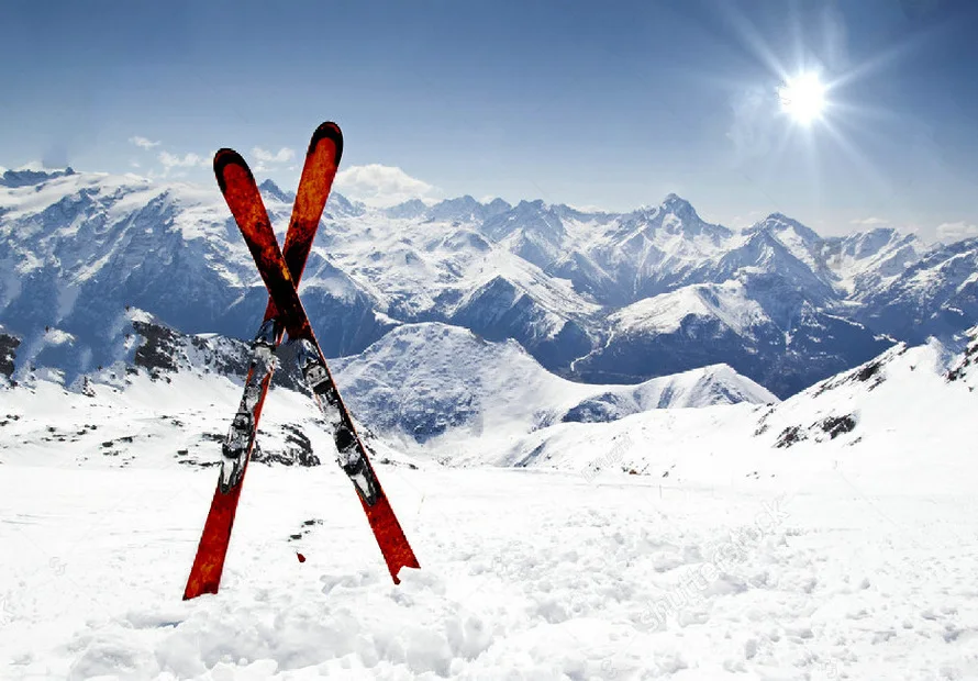 JOHNSON Ski Pair Cross Winter Snow Mountain Sun background High quality Computer print party backdrops