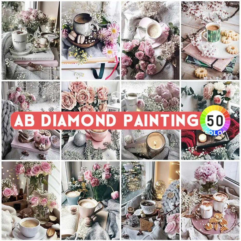 AB Drills Diamond Painting Flower Pink Square Round Diamond ricamo tazza da caffè punto croce mosaico vendita fai da te Wall Decor murale