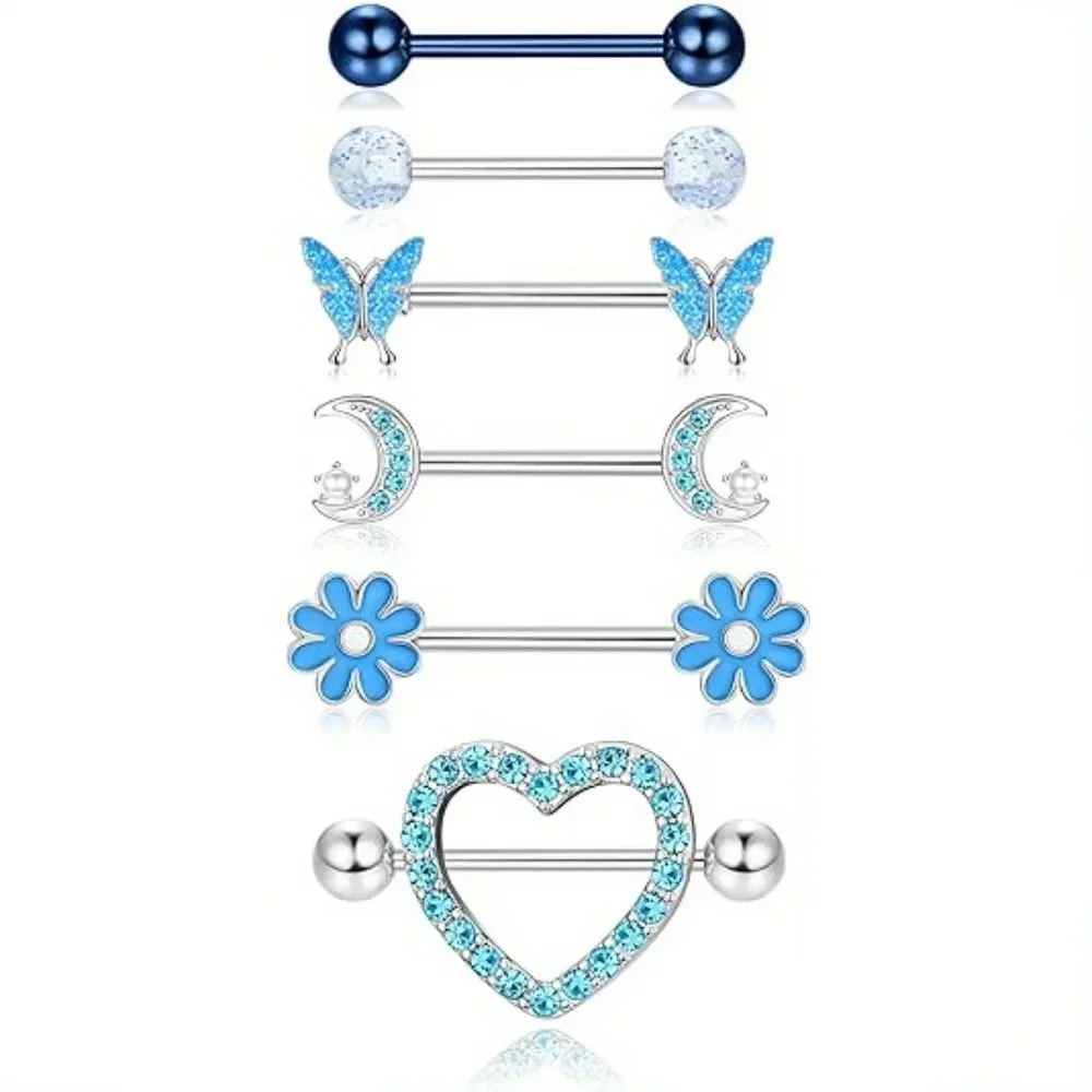 Florideco 1 قطعة 316L الفولاذ المقاوم للصدأ الحلمة الدائري للنساء القلب فراشة القمر تشيكوسلوفاكيا زهرة الحديد لطيف الثدي ثقب المجوهرات 14 جرام