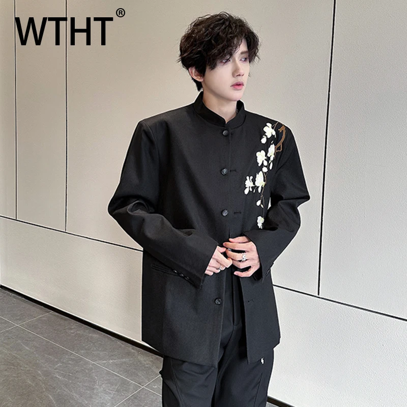 

WTHT Fashion Men's Heavy Industy Embroidery Contrast Color Blazer Coats Trendy Chinese Style Stand Collar Jackets Male 2A1659