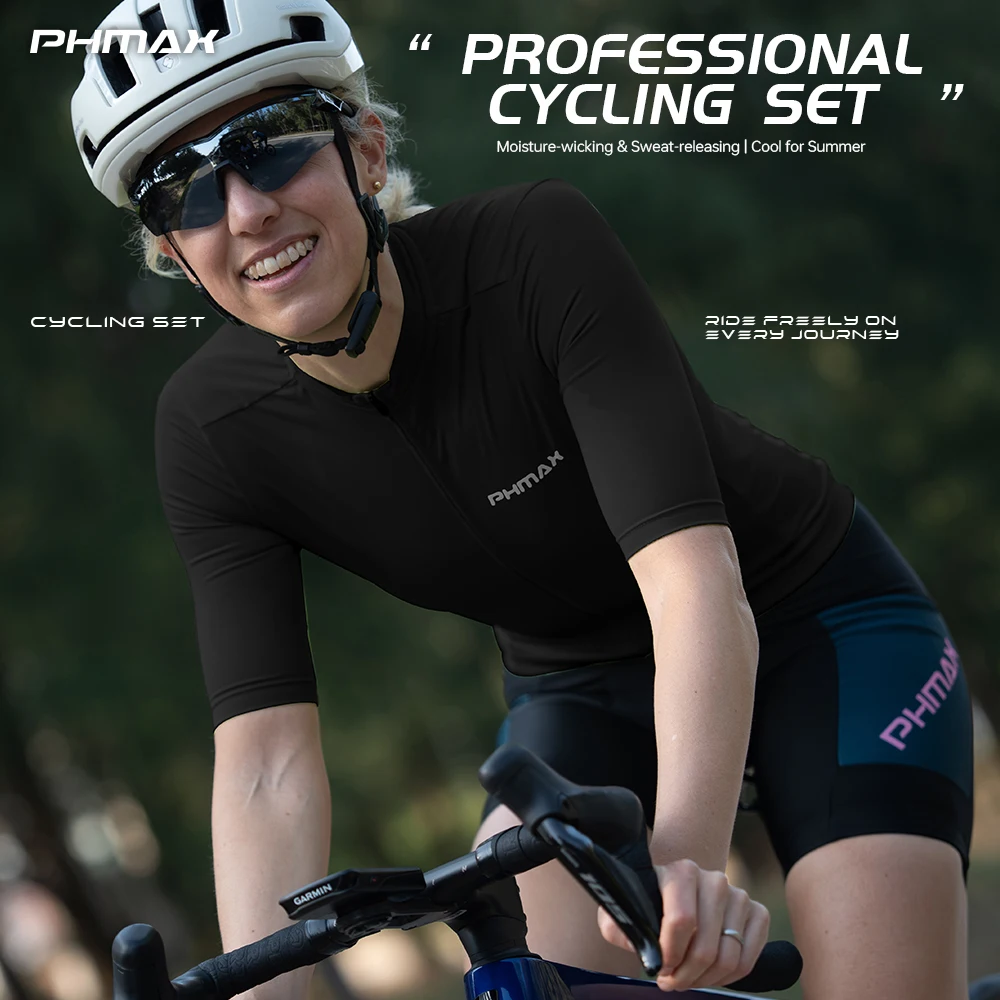 

PHMAX Cycling Jersey Woman Set Summer Woman's Bicycle Cycling Set Road MTB Bike Woman Bike Bib Short Suit Quick-Dry Breathable